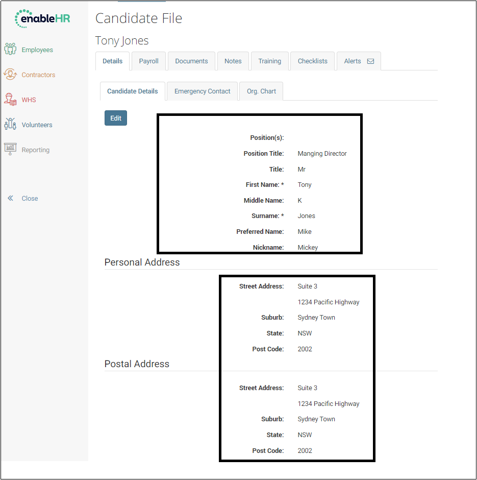 enableHR Candidate Details