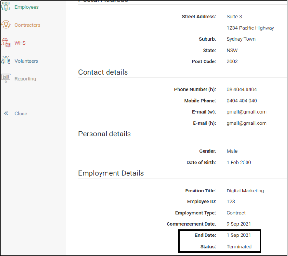 enableHR Employee Termination Status