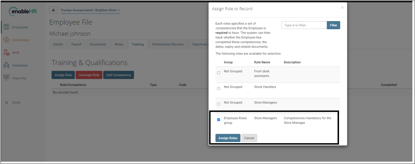 Allocate Role to Employee
