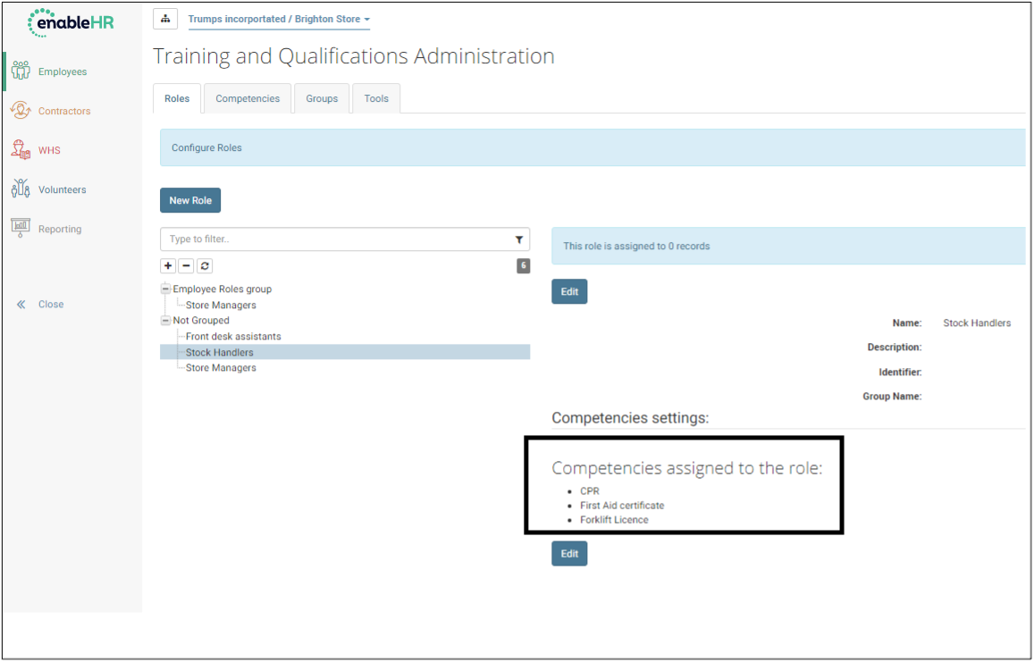 Assign competency to a role