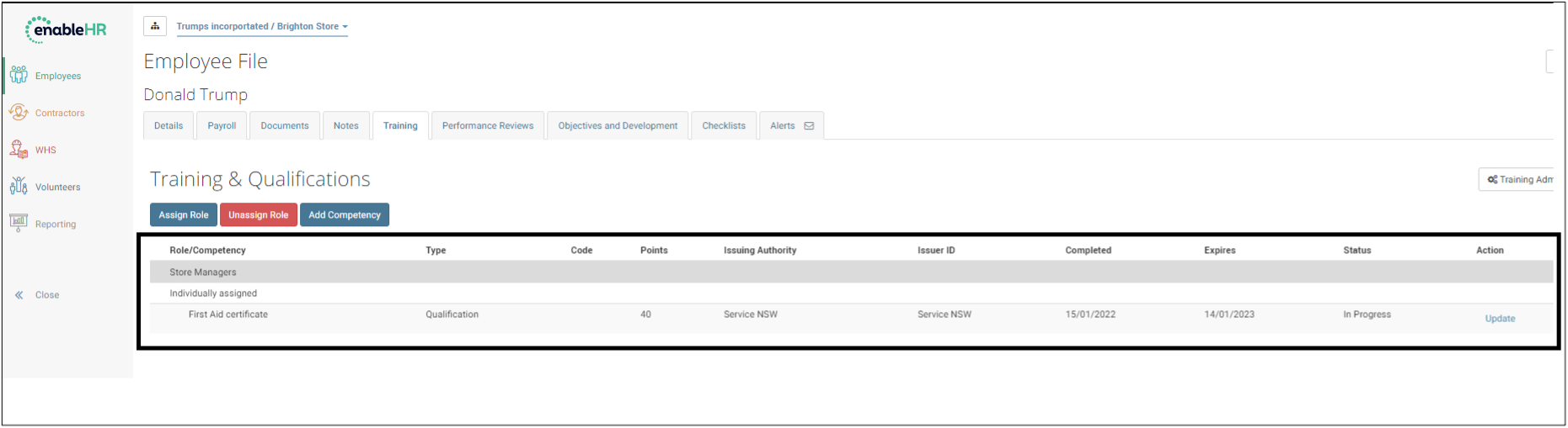 List competency allocated to an Employee