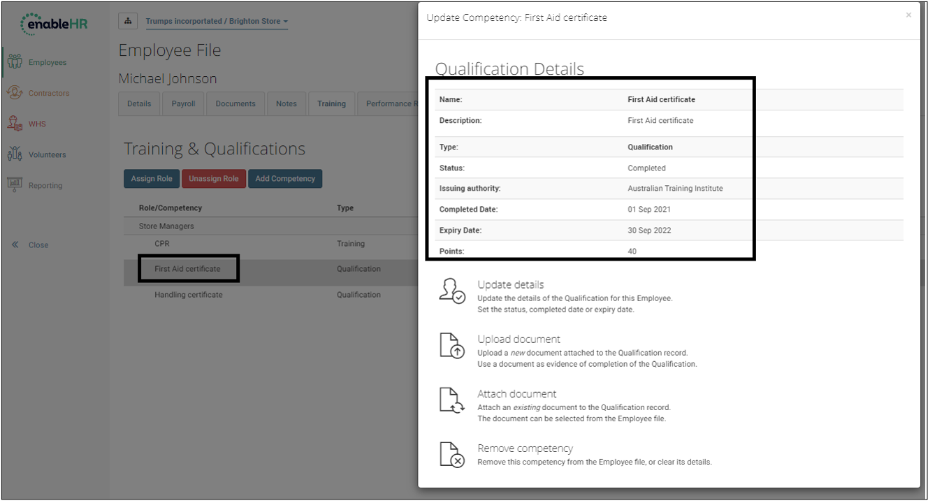 Retrieve competency allocated to an Employee