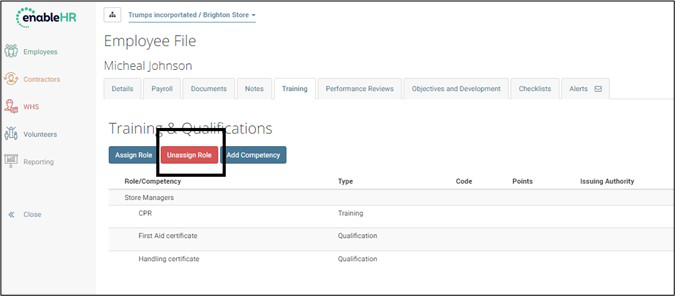 Unassign a Role from an Employee
